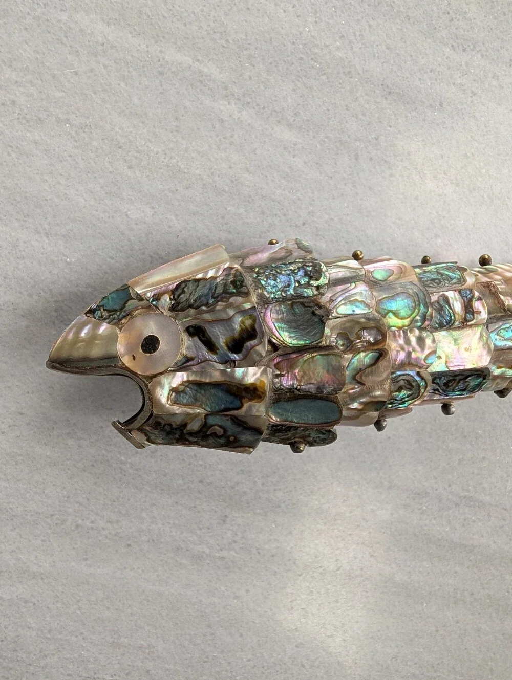 vintage ABALONE SHELL articulated fish bottle opener